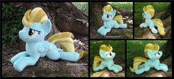 Size: 3863x1754 | Tagged: safe, artist:peruserofpieces, derpibooru import, lightning dust, pegasus, pony, beanie (plushie), female, lying down, mare, plushie, prone, smiling, tree