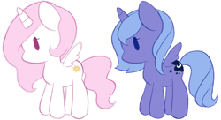 Size: 986x537 | Tagged: safe, artist:pantypon, derpibooru import, princess celestia, princess luna, alicorn, pony, beady eyes, cewestia, chibi, cute, duo, female, filly, profile, royal sisters, simple background, sisters, transparent background, woona, younger