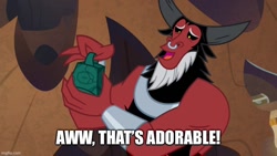 Size: 800x450 | Tagged: safe, derpibooru import, edit, edited screencap, screencap, lord tirek, centaur, the ending of the end, bell, caption, cute, grogar's bell, image macro, imgflip, male, reaction image, solo, text, tirebetes