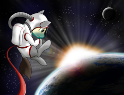 Size: 1024x791 | Tagged: safe, artist:acesential, ponerpics import, oc, oc only, oc:calpain, astronaut, calpain, deleted from derpibooru, moon, planet, solo, space, sun