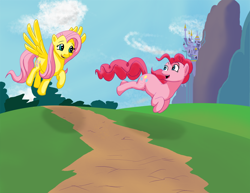 Size: 1024x791 | Tagged: safe, artist:acesential, ponerpics import, fluttershy, pinkie pie, earth pony, pegasus, pony, canterlot, deleted from derpibooru