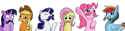 Size: 4000x1000 | Tagged: safe, artist:acesential, ponerpics import, applejack, fluttershy, pinkie pie, rainbow dash, rarity, twilight sparkle, earth pony, pegasus, pony, unicorn, deleted from derpibooru, mane six, mousdash, moustache, warfstache