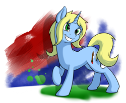 Size: 988x809 | Tagged: safe, artist:acesential, artist:mynder, ponerpics import, oc, oc only, oc:art's desire, pony, unicorn, deleted from derpibooru, female, mare, smiling, solo