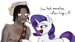 Size: 1191x670 | Tagged: safe, artist:acesential, ponerpics import, rarity, pony, unicorn, deleted from derpibooru, fabulous, kallisti, lipstick, planescape torment, the nameless one