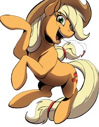 Size: 930x1200 | Tagged: safe, artist:acesential, ponerpics import, applejack, earth pony, pony, deleted from derpibooru, leaping, pose, simple background, solo