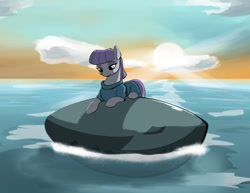 Size: 900x695 | Tagged: safe, artist:acesential, ponerpics import, boulder (pet), maud pie, deleted from derpibooru, floating, macro, ocean, physics, solo