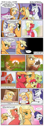 Size: 800x2265 | Tagged: safe, artist:acesential, ponerpics import, apple bloom, applejack, big macintosh, granny smith, rarity, earth pony, pony, unicorn, applejewel, comic, crossdressing, deleted from derpibooru, male, orchard blossom, stallion, sweet apple acres