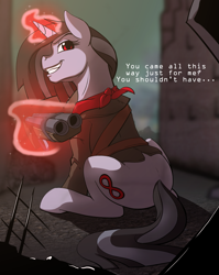 Size: 955x1200 | Tagged: safe, artist:acesential, ponerpics import, oc, oc only, oc:destroyer, fallout equestria, deleted from derpibooru, female, gun, shotgun, solo, weapon