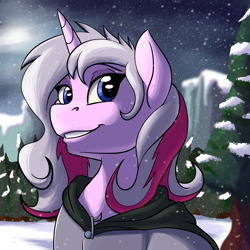 Size: 1800x1800 | Tagged: safe, artist:acesential, ponerpics import, oc, oc only, oc:honningbrew, alternate universe, cloak, clothes, deleted from derpibooru, snow, snowfall, solo