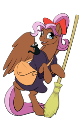 Size: 1024x1536 | Tagged: safe, artist:acesential, ponerpics import, oc, oc only, oc:bowtie, pegasus, pony, broom, clothes, cosplay, costume, deleted from derpibooru, kiki's delivery service, ponycon, simple background, transparent background