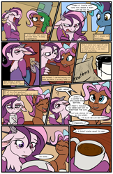 Size: 1989x3075 | Tagged: safe, artist:acesential, ponerpics import, oc, oc only, oc:bowtie, oc:mirage, oc:tiebreaker, draconequus, pegasus, pony, comic:new beginnings, comic, deleted from derpibooru