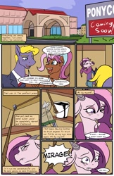 Size: 1397x2160 | Tagged: safe, artist:acesential, ponerpics import, oc, oc only, oc:bowtie, oc:mirage, comic:new beginnings, comic, convention, deleted from derpibooru, ponycon