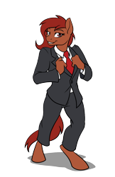 Size: 776x1200 | Tagged: safe, artist:acesential, ponerpics import, oc, oc only, oc:penny, anthro, earth pony, unguligrade anthro, clothes, deleted from derpibooru, explicit source, eyelashes, necktie, simple background, solo, suit, transparent background