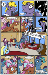 Size: 1989x3075 | Tagged: safe, artist:acesential, ponerpics import, oc, oc only, oc:bowtie, oc:mirage, oc:tiebreaker, draconequus, earth pony, pegasus, pony, comic:new beginnings, comic, convention, deleted from derpibooru, ponycon