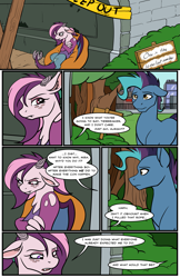 Size: 1989x3075 | Tagged: safe, artist:acesential, ponerpics import, oc, oc only, oc:mirage, oc:tiebreaker, draconequus, earth pony, pony, comic:new beginnings, comic, deleted from derpibooru, ponycon