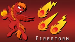 Size: 800x450 | Tagged: safe, artist:acesential, ponerpics import, oc, oc only, oc:firestorm, cutie mark, deleted from derpibooru, fireball, solo, wallpaper