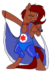 Size: 1200x1622 | Tagged: safe, artist:acesential, ponerpics import, oc, oc only, oc:penny, clothes, costume, danny sexbang, deleted from derpibooru, female, microphone, ninja sex party, solo
