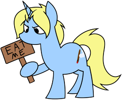 Size: 1450x1190 | Tagged: safe, artist:acesential, ponerpics import, oc, oc only, oc:art's desire, angry, deleted from derpibooru, female, mare, sign, simple background, solo, transparent background