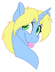 Size: 1202x1554 | Tagged: safe, artist:acesential, artist:mynder, ponerpics import, oc, oc:art's desire, pony, unicorn, :p, bust, deleted from derpibooru, female, fluffy, happy, mare, portrait, simple background, tongue out, transparent background