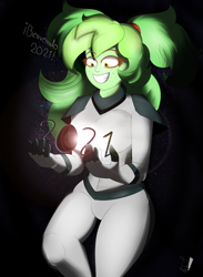 Size: 1900x2600 | Tagged: safe, artist:diamondgreenanimat0, derpibooru import, oc, oc:diamondgreen, equestria girls, 2021, amazing, brown eyes, clothes, eye, eyes, female, girly, green hair, happy, new year, redraw, shadow, solo, solo female, space, suit, welcome