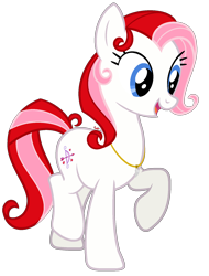 Size: 1370x1800 | Tagged: safe, artist:cherrycandi, derpibooru import, earth pony, pony, g3, always and forever, base used, female, g3 to g4, generation leap, jewelry, necklace, open mouth, raised hoof, simple background, solo, transparent background, two toned mane