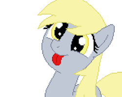 Size: 251x201 | Tagged: safe, artist:@cameron, derpibooru import, derpy hooves, pegasus, pony, blepping, cute, female, golden eyes, gray coat, hidden wings, images, mare, simple background, solo, tongue out, white background, yellow mane, yellow tail