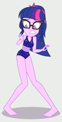 Size: 1437x2816 | Tagged: safe, alternate version, artist:draymanor57, derpibooru import, sci-twi, twilight sparkle, human, equestria girls, barefoot, clothes, feet, one-piece swimsuit, sleeveless, solo, swimsuit, swimsuit edit, vector