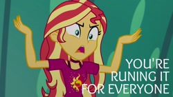 Size: 1920x1080 | Tagged: safe, derpibooru import, edit, edited screencap, editor:quoterific, screencap, sunset shimmer, equestria girls, spring breakdown, misspelling