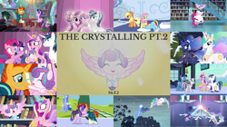 Size: 1978x1111 | Tagged: safe, derpibooru import, edit, edited screencap, editor:quoterific, screencap, applejack, fluttershy, night light, pinkie pie, princess cadance, princess celestia, princess flurry heart, princess luna, rainbow dash, shining armor, spike, starlight glimmer, sunburst, twilight sparkle, twilight sparkle (alicorn), twilight velvet, alicorn, crystal pony, dragon, earth pony, pegasus, pony, unicorn, the crystalling, book, bookshelf, crystal heart, crystallized, library, snow storm