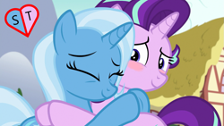 Size: 1107x624 | Tagged: safe, artist:sonicstyle24, derpibooru import, edit, edited screencap, screencap, starlight glimmer, trixie, pony, unicorn, female, lesbian, shipping, startrix