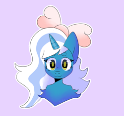 Size: 762x715 | Tagged: safe, artist:strawbii-owo, derpibooru import, oc, oc:fleurbelle, alicorn, alicorn oc, blushing, bow, female, golden eyes, hair bow, horn, mare, purple background, simple background, smiling, wings