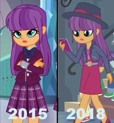 Size: 494x534 | Tagged: safe, derpibooru import, ginger owlseye, better together, equestria girls, friendship games, canterlot high, cellphone, clothes, comparison, crystal prep academy, crystal prep academy uniform, fedora, hat, phone, school uniform, smartphone