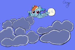 Size: 1600x1067 | Tagged: safe, artist:creepycutiemark, derpibooru import, rainbow dash, pegasus, pony, cloud, flying