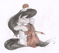 Size: 2518x2267 | Tagged: safe, artist:piquipauparro, derpibooru import, octavia melody, earth pony, pony, bow (instrument), bowtie, cello, cello bow, musical instrument, solo, traditional art