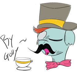 Size: 900x900 | Tagged: safe, derpibooru import, oc, oc:doofs, pony, cup, golly, hat, monocle, teacup, top hat