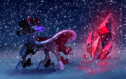 Size: 1920x1205 | Tagged: safe, artist:sadelinav, derpibooru import, king sombra, pony, crystal, snow, solo