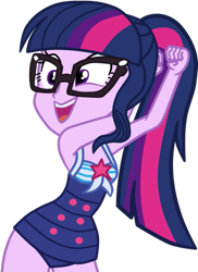 Size: 645x886 | Tagged: safe, artist:gmaplay, derpibooru import, sci-twi, twilight sparkle, human, better together, equestria girls, forgotten friendship, clothes, one-piece swimsuit, open mouth, simple background, sleeveless, solo, swimsuit, transparent background, vector