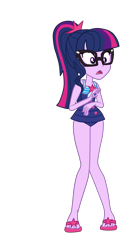 Size: 1404x2757 | Tagged: safe, artist:gmaplay, derpibooru import, sci-twi, twilight sparkle, human, better together, equestria girls, forgotten friendship, clothes, one-piece swimsuit, open mouth, shocked, simple background, sleeveless, solo, swimsuit, transparent background, vector