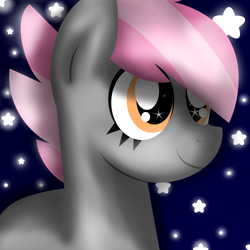 Size: 2000x2000 | Tagged: safe, artist:amgiwolf, derpibooru import, oc, oc only, earth pony, pony, earth pony oc, eyelashes, female, mare, night, smiling, stars