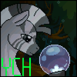 Size: 300x300 | Tagged: safe, artist:imreer, derpibooru import, oc, zebra, animated, bust, commission, crystal ball, gif, hoof hold, outdoors, pixel art, tree, your character here, zebra oc