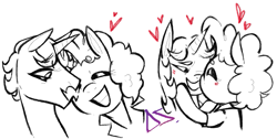 Size: 1109x560 | Tagged: safe, artist:dsstoner, cheese sandwich, flam, earth pony, pony, unicorn, gay, heart, kissing, male, shipping, smiling, stallion
