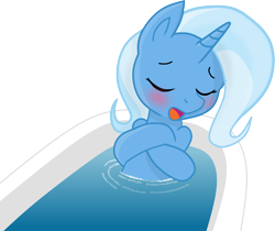 Size: 2302x1932 | Tagged: safe, artist:grapefruitface1, artist:joey darkmeat, color edit, edit, trixie, pony, unicorn, bath, bathing, blushing, colored, eyes closed, female, mare, open mouth, simple background, solo, trace, transparent background, water