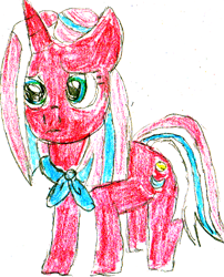 Size: 403x500 | Tagged: safe, artist:ewxep, clear sky, pony, unicorn, common ground, colored pencil drawing, cutie mark, female, horn, mare, multicolored mane, multicolored tail, simple background, solo, white background