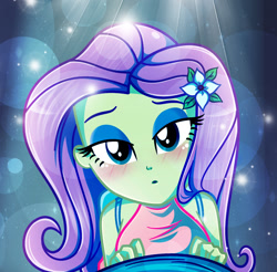 Size: 1272x1253 | Tagged: safe, artist:charliexe, derpibooru import, fluttershy, equestria girls, adorasexy, beautiful, bedroom eyes, blushing, bust, cute, flower, hairclip, lidded eyes, looking at you, male, male pov, offscreen character, pov, sexy, shyabetes, solo