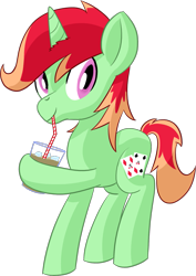 Size: 1013x1428 | Tagged: safe, artist:notadeliciouspotato, derpibooru import, oc, oc only, oc:jonin, pony, unicorn, hoof hold, horn, iced coffee, looking at you, male, simple background, sipping, smiling, solo, stallion, straw, transparent background