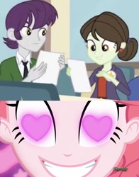 Size: 606x774 | Tagged: safe, derpibooru import, edit, screencap, indigo wreath, pinkie pie, sophisticata, better together, coinky-dink world, eqg summertime shorts, equestria girls, cropped, dramas, female, heart eyes, indigocata, love, male, meme, pinkie the shipper, pinkie's eyes, shipping, straight, wingding eyes