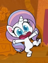 Size: 714x927 | Tagged: safe, derpibooru import, screencap, potion nova, pony, unicorn, all that jitters, my little pony: pony life, spoiler:pony life s01e24, cropped, looking at you, losing balance, open mouth, solo, standing, standing on one leg