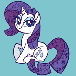 Size: 2048x2048 | Tagged: safe, artist:sophieascruggs, derpibooru import, part of a set, opalescence, rarity, pony, unicorn, alternate hairstyle, beatnik rarity, beret, clothes, commonity, darling, female, glasses, hat, mare, punk, raripunk, simple background, solo, sweater, teal background