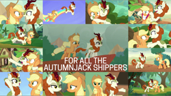 Size: 1972x1111 | Tagged: safe, derpibooru import, edit, edited screencap, editor:quoterific, screencap, applejack, autumn blaze, earth pony, pony, sounds of silence, autumnjack, female, lesbian, shipping