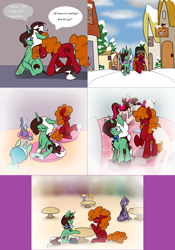 Size: 2002x2858 | Tagged: safe, artist:kaggy009, derpibooru import, cloud kicker, oc, oc:mama j, oc:peppermint pattie (unicorn), oc:ruby rose, oc:violet rose, bat pony, ask peppermint pattie, female, mare, snow